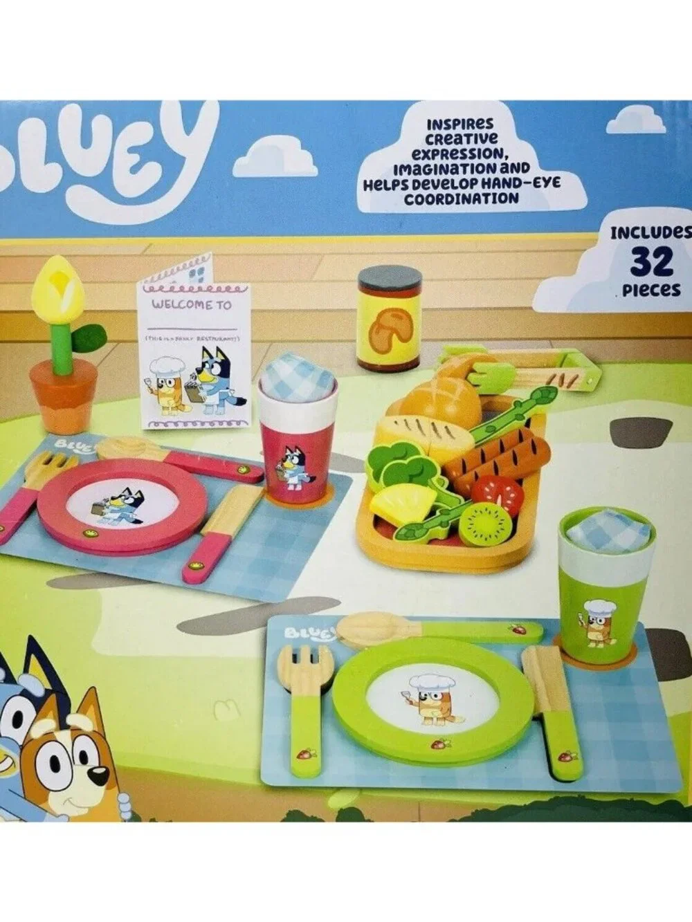 Bluey Dine With Bluey Wooden Dining Playset 32 Pieces